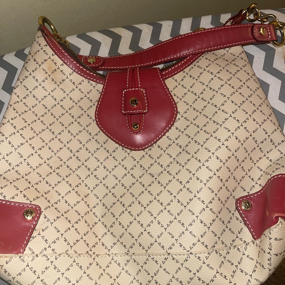 Burgundy and Tan La Tour Eiffel Bag